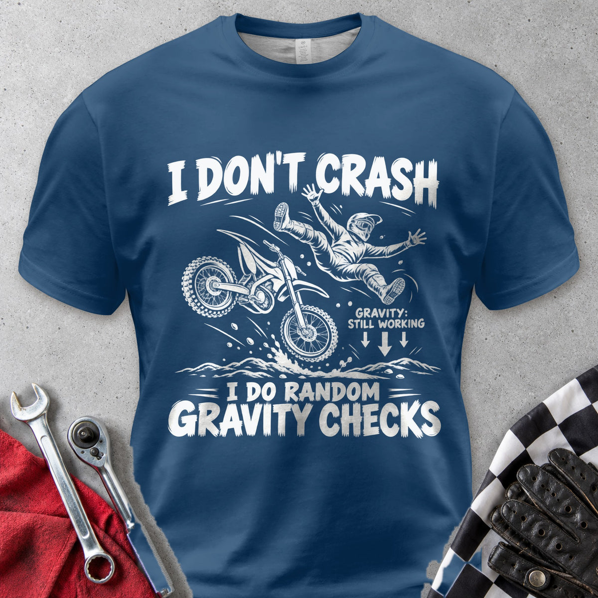 I Don't Crash I Do Random Gravity Checks Comfort Colors Tee in Navy