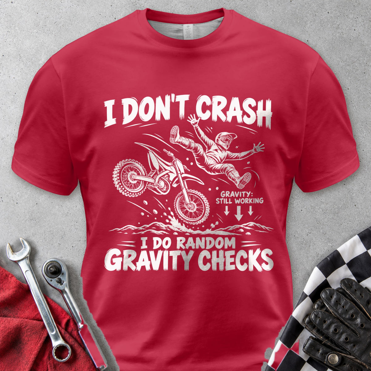I Don't Crash I Do Random Gravity Checks Comfort Colors Tee in Red