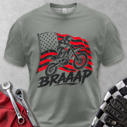 Braaap American Flag Dirt Bike Comfort Colors Tee in Grey