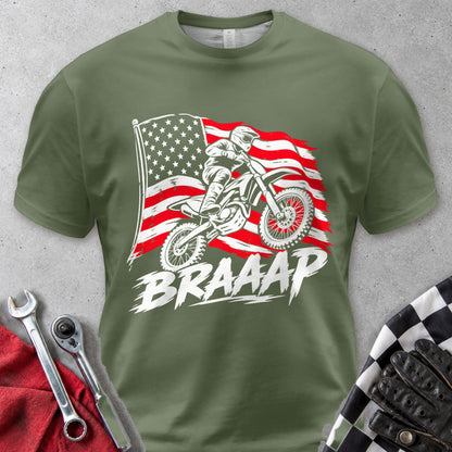 Braaap American Flag Dirt Bike Comfort Colors Tee in Hemp