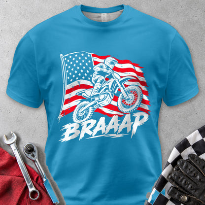 Braaap American Flag Dirt Bike Comfort Colors Tee in Royal Caribe