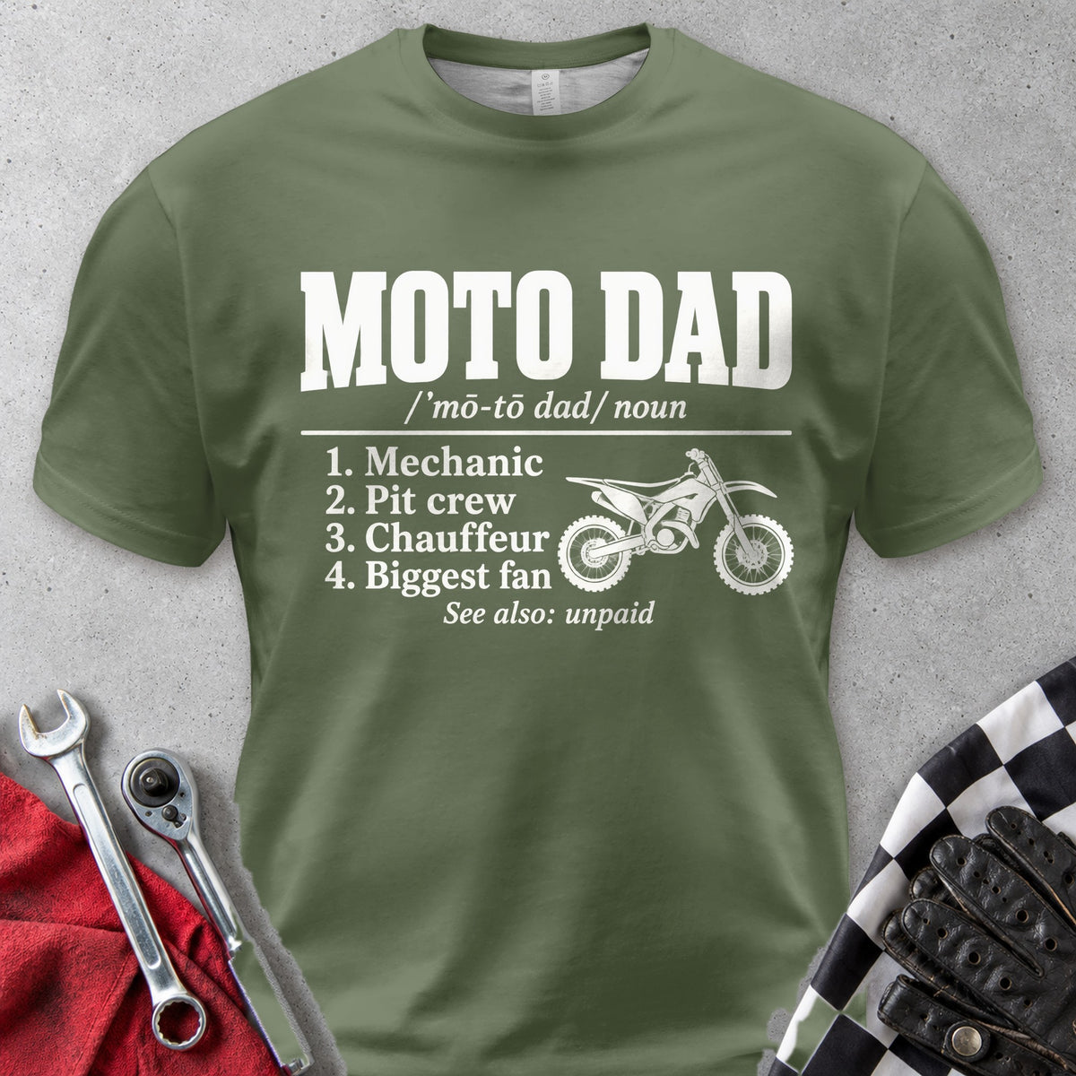 Moto Dad Definition Comfort Colors Tee in Hemp