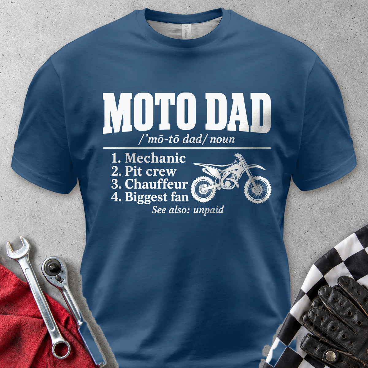 Moto Dad Definition Comfort Colors Tee in Navy