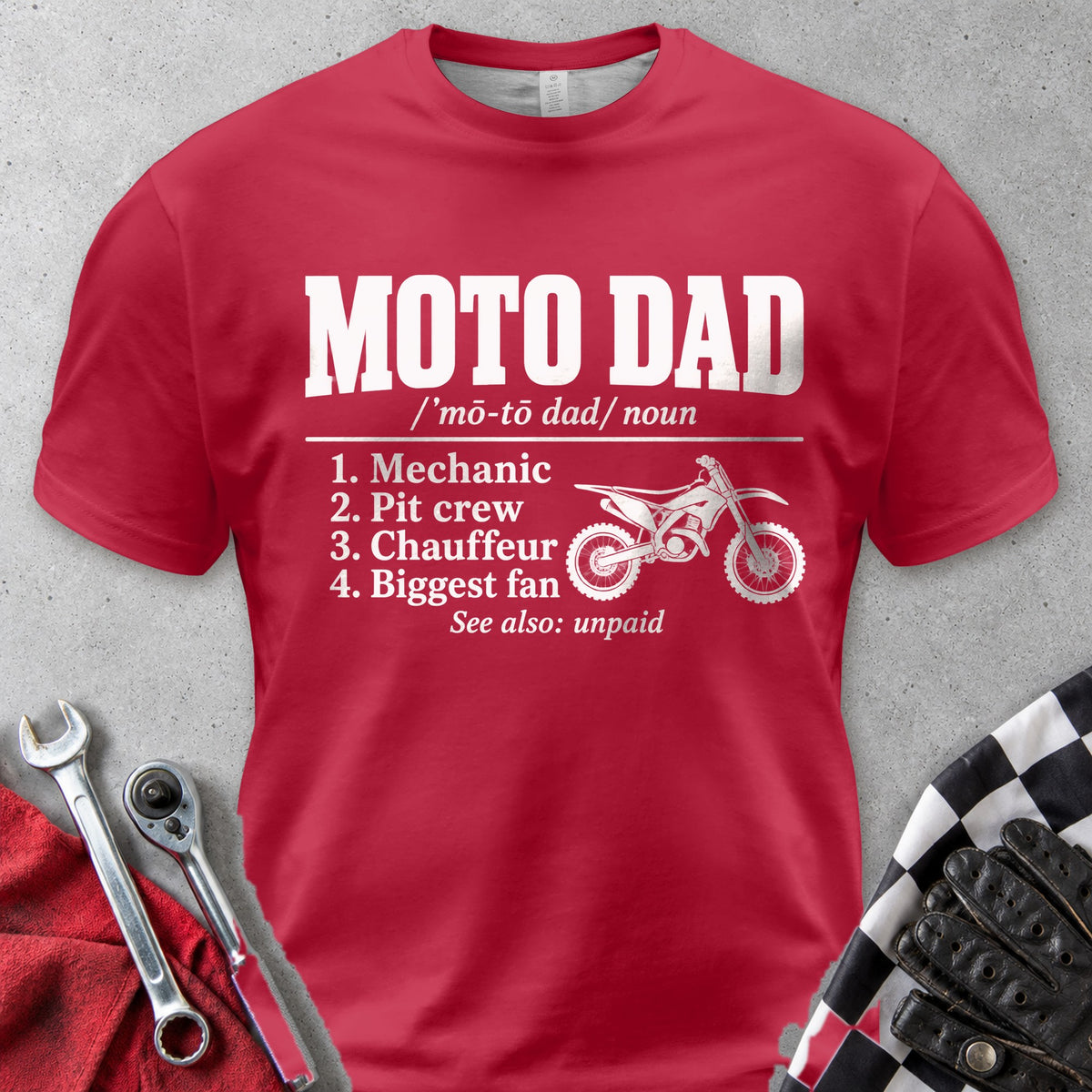 Moto Dad Definition Comfort Colors Tee in Red