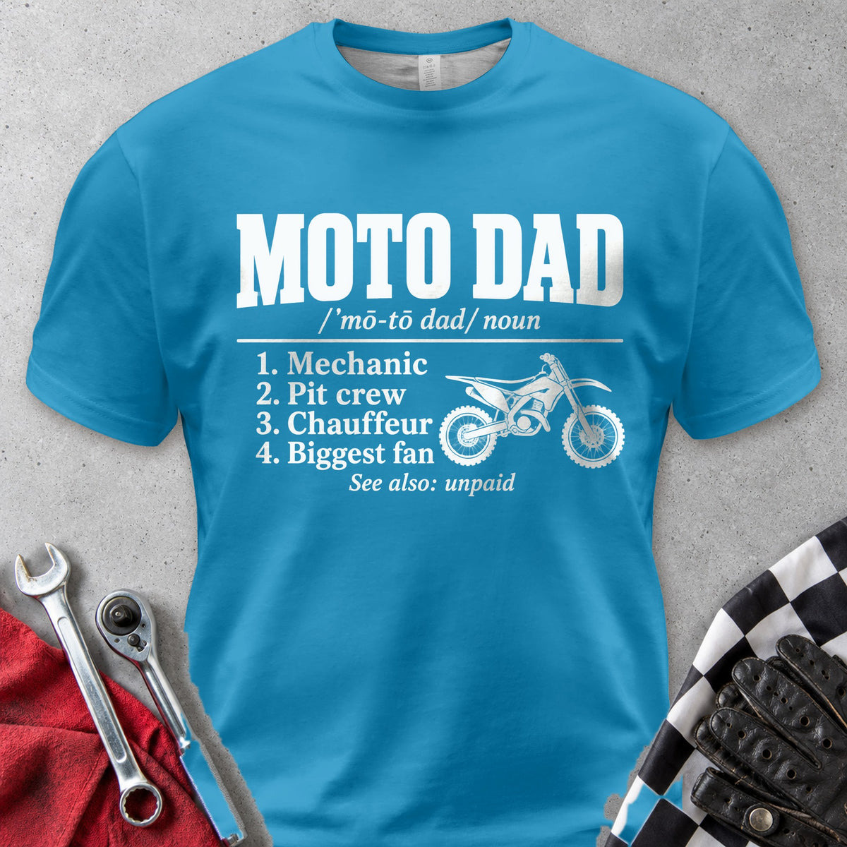 Moto Dad Definition Comfort Colors Tee in Royal Caribe