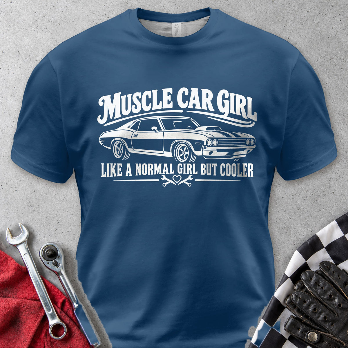 Muscle Car Girl Comfort Colors Tee in Navy