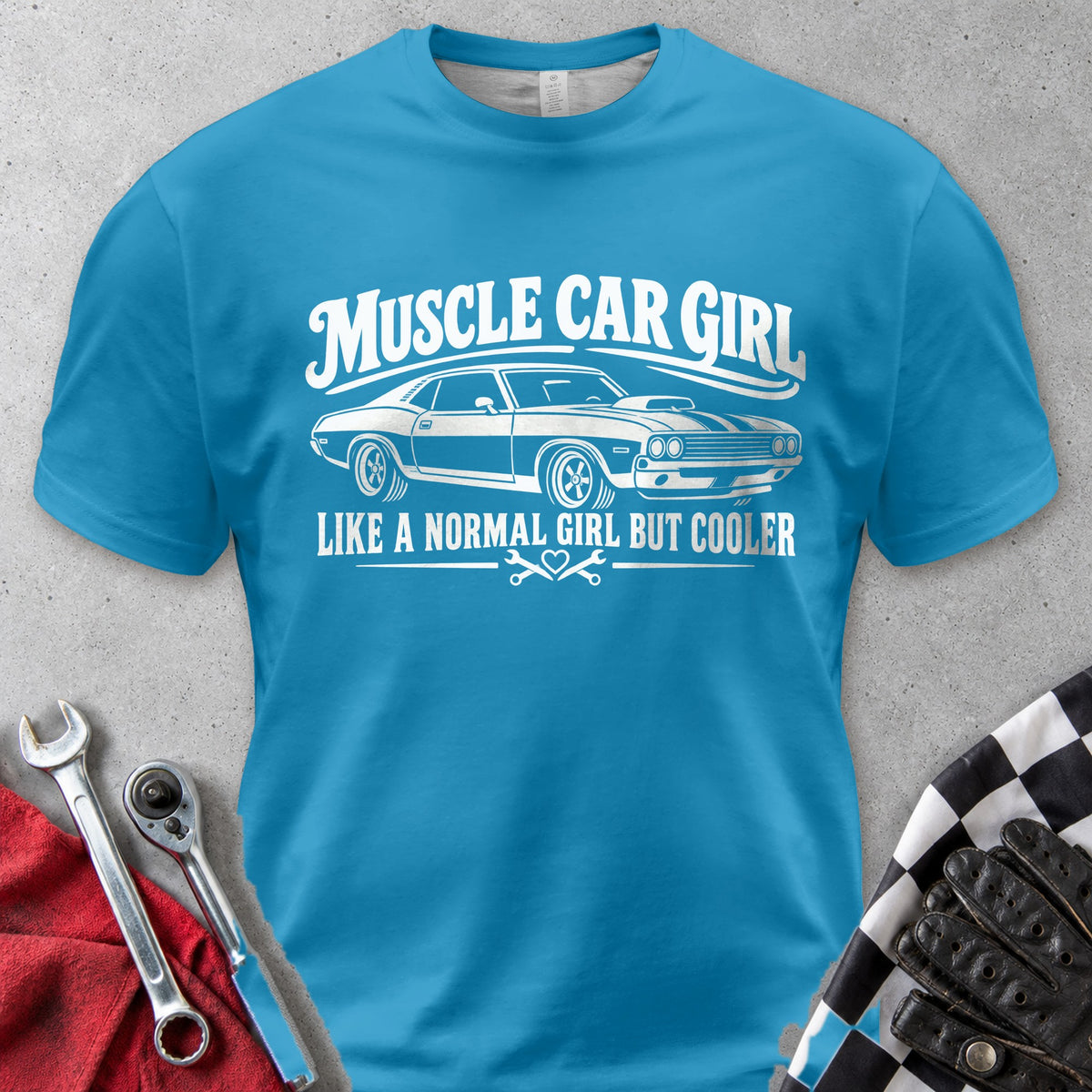 Muscle Car Girl Comfort Colors Tee in Royal Caribe