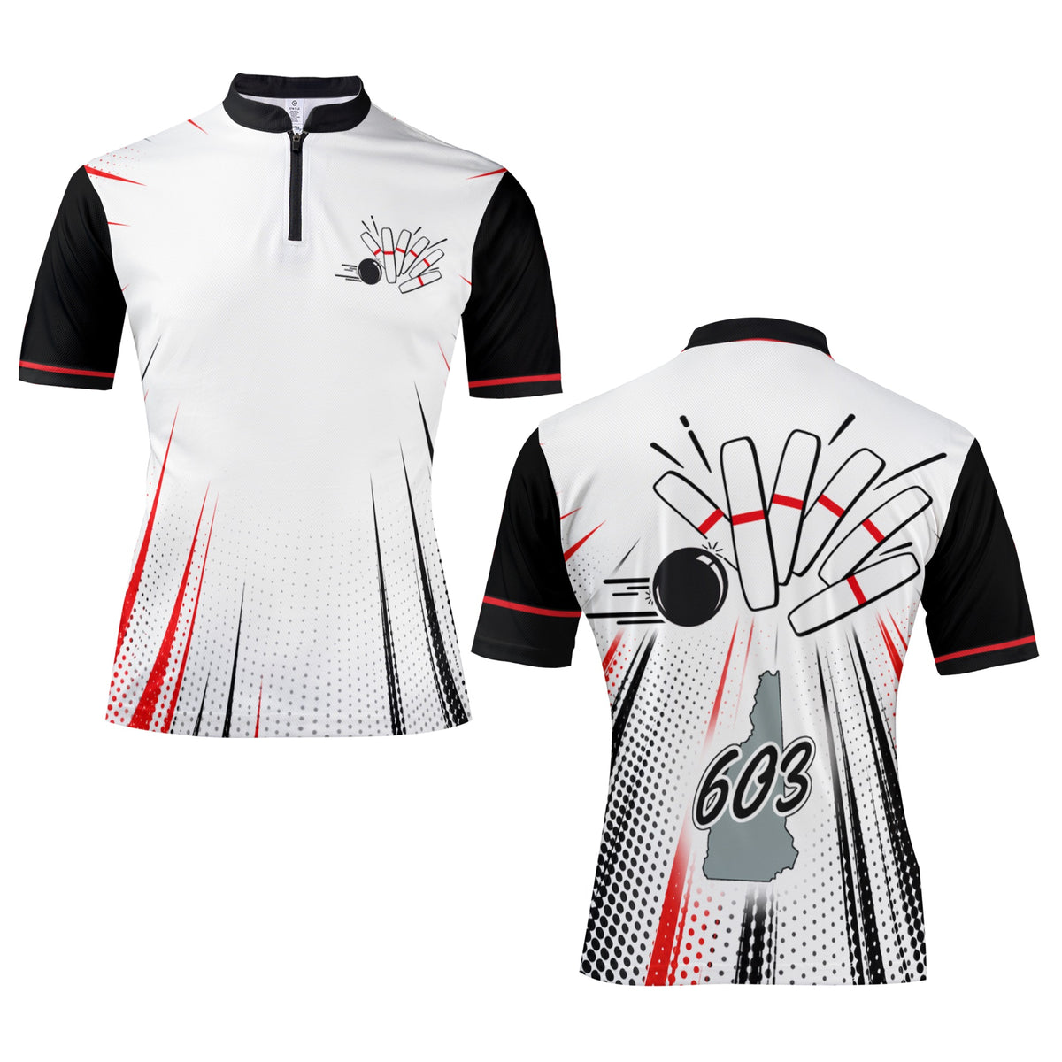 Team 603 custom bowling shirt - Women's Bowling Jersey - Design A - Ball From The Side