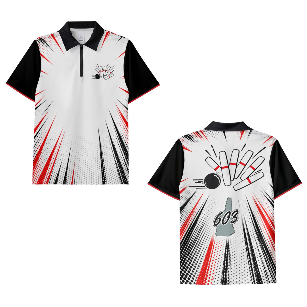 Team 603 custom bowling shirt - Quarter-Zip Polo - Design A - Ball From The Side
