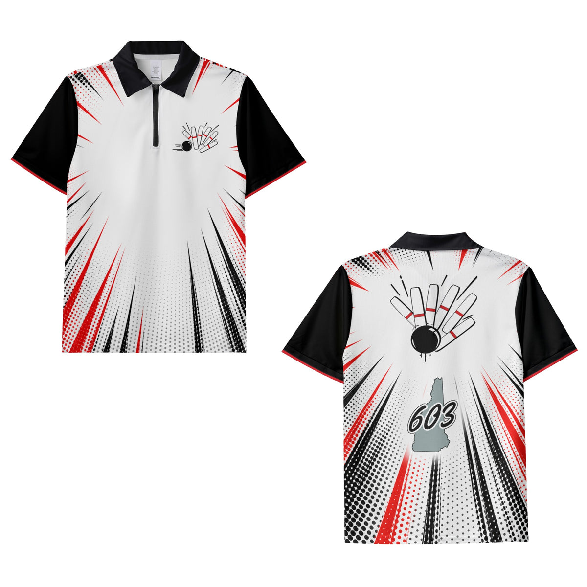Team 603 custom bowling shirt - Quarter-Zip Polo - Design B - Ball From Below