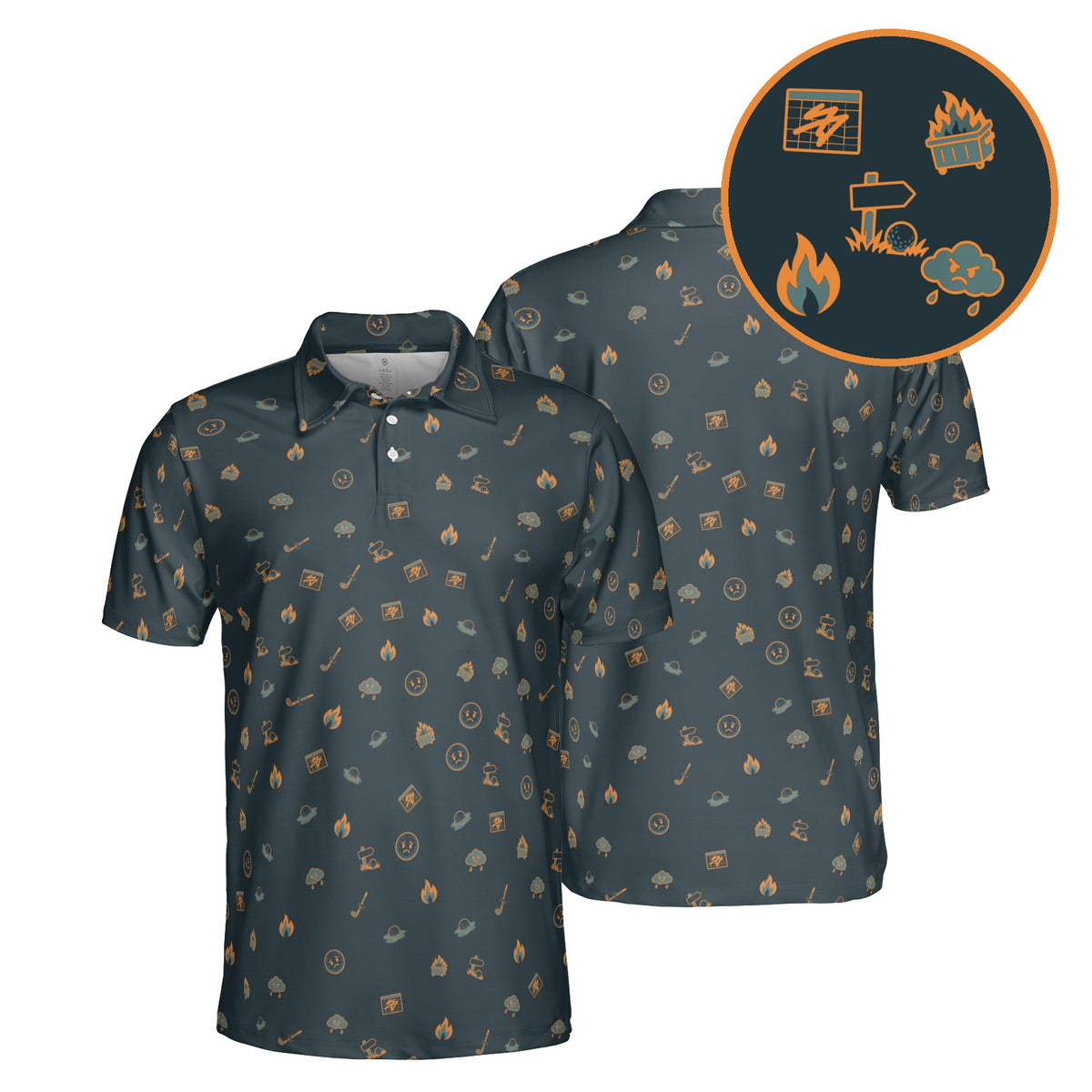 Dumpster Fire Round golf polo in Deep Teal