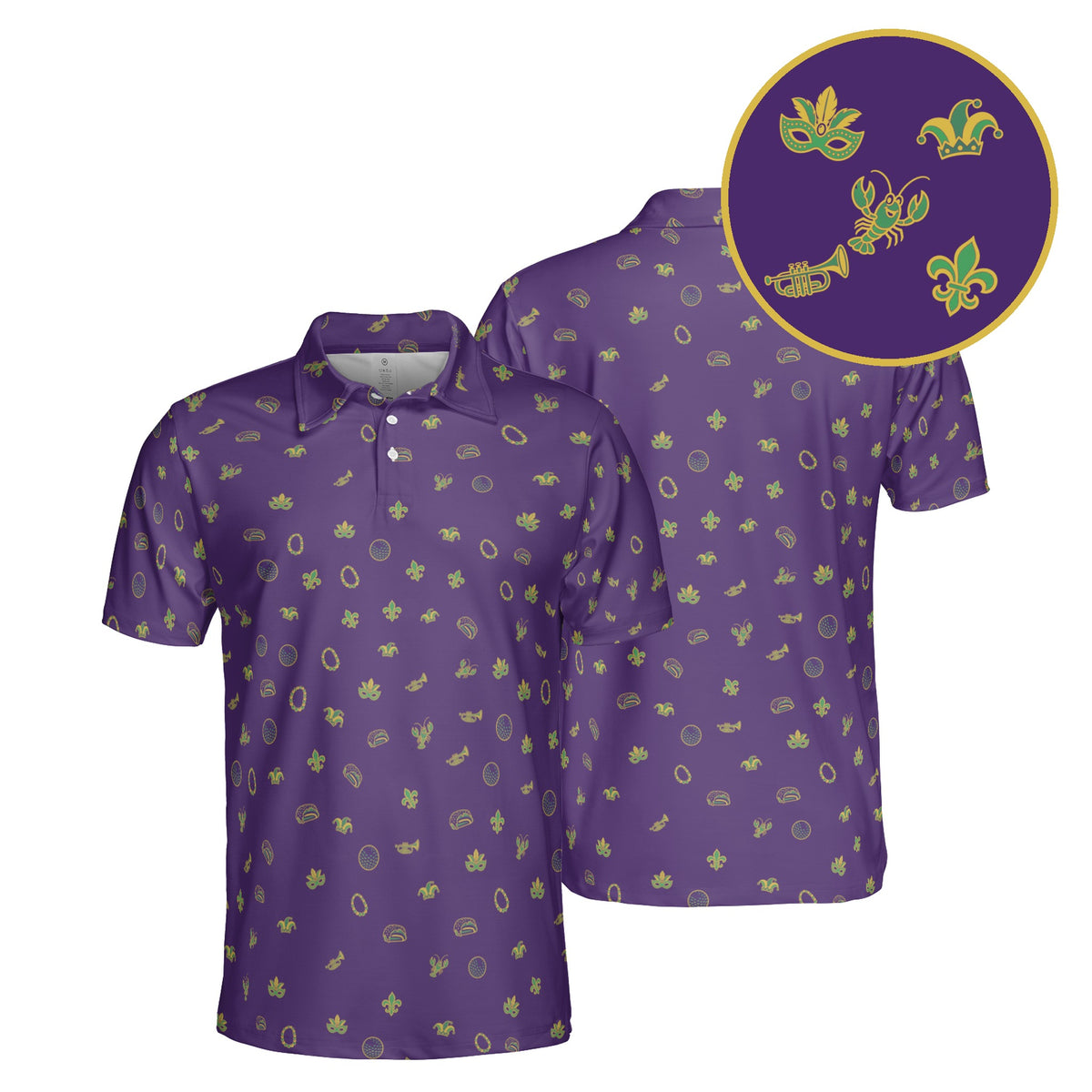 Mardi Gras Mulligan golf polo in Purple