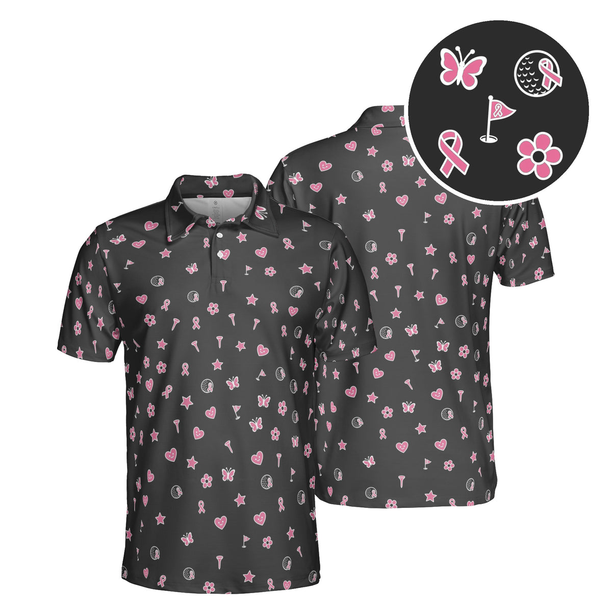 Pink Out Links golf polo in Charcoal