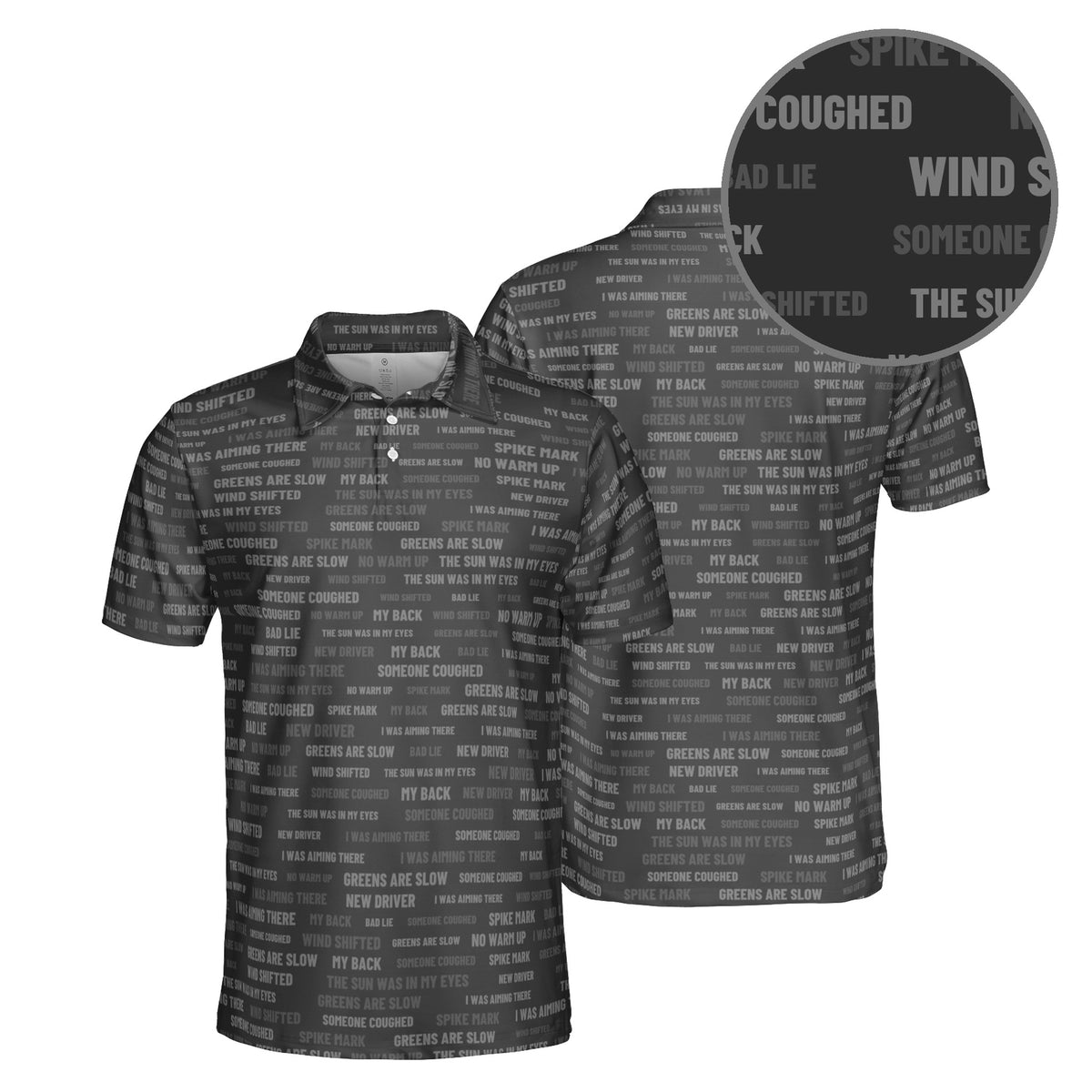 Excuse Generator golf polo in Charcoal