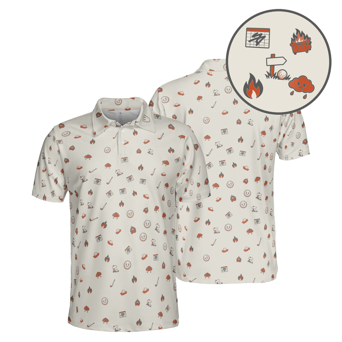 Dumpster Fire Round golf polo in Sand