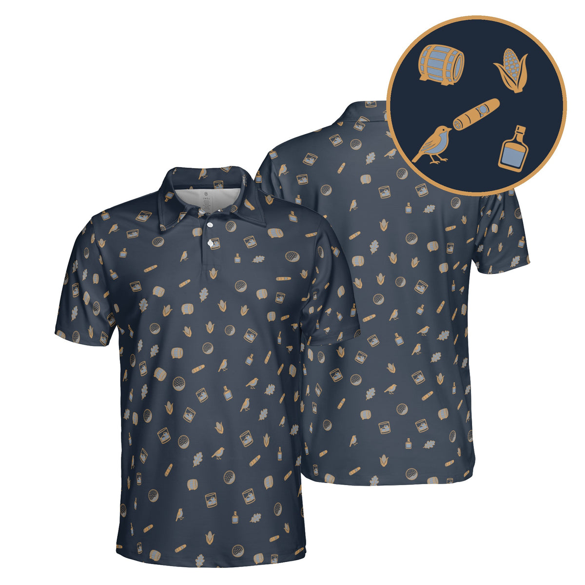 Bourbon & Birdies golf polo in Ink