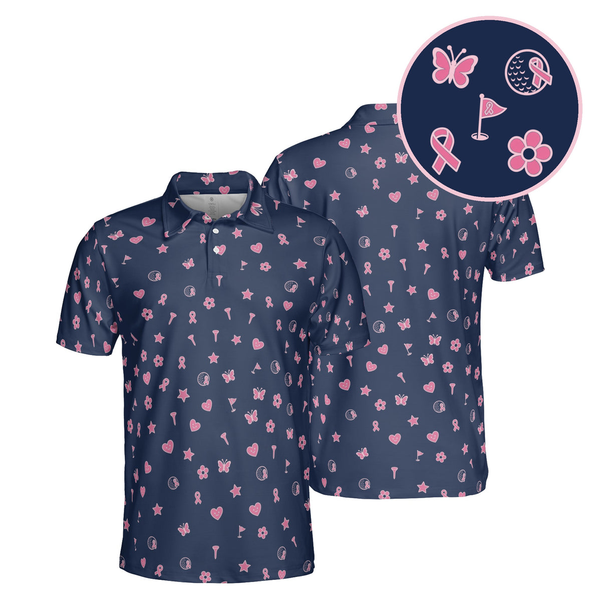 Pink Out Links golf polo in Navy