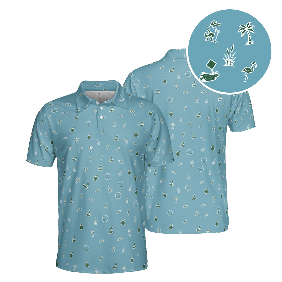 Gator Green golf polo in Carolina Blue