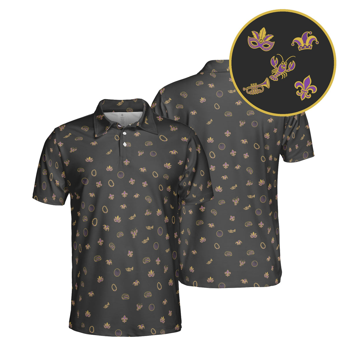Mardi Gras Mulligan golf polo in Charcoal