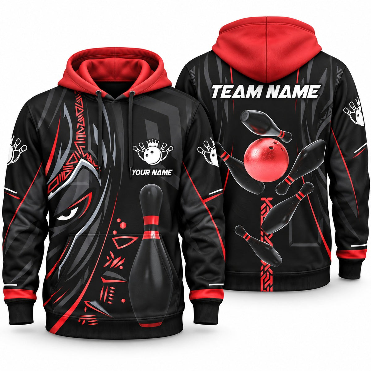 Black Panther Pro Custom Bowling Team Jerseys & Polo Shirts - Hoodie Red, front and back