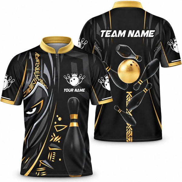 Black Panther Pro Gold Custom Bowling Jersey - Bowling Jersey Gold, front and back