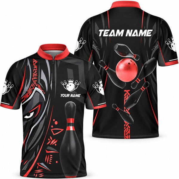 Black Panther Pro Red Custom Bowling Jersey - Bowling Jersey Red, front and back