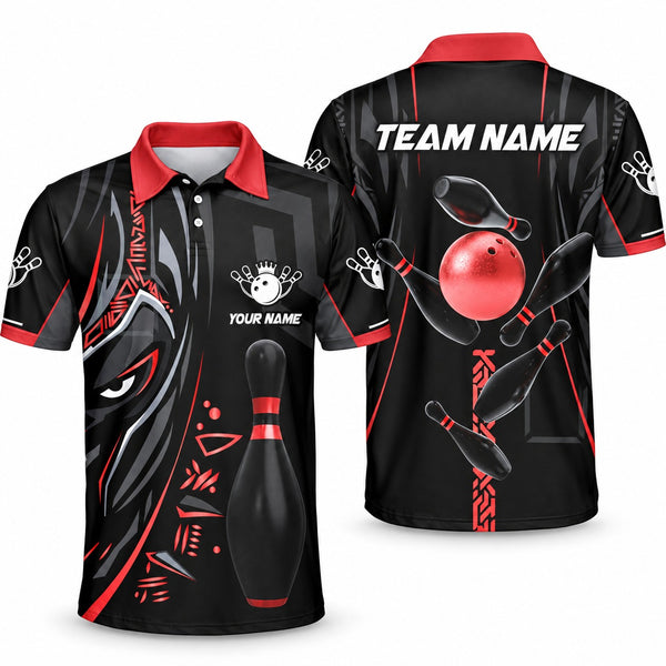 Black Panther Pro Red Custom Bowling Polo - Unisex Polo Red, front and back