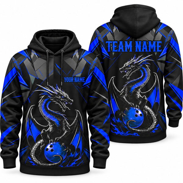 Purple Dragon Blue Custom Bowling Hoodie - Hoodie Blue, front and back
