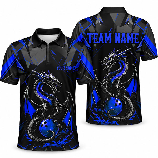 Purple Dragon Blue Custom Bowling Quarter-Zip - Quarter-Zip Polo Blue, front and back