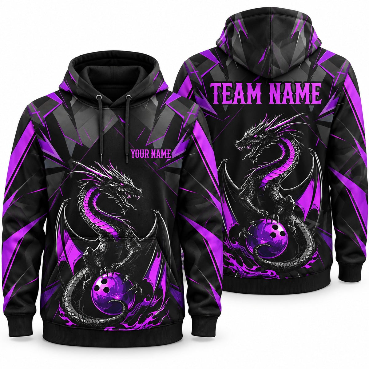 Purple Dragon Purple Custom Bowling Hoodie - Hoodie Purple, front and back