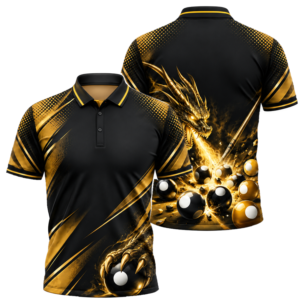 Dragon Break Unisex Polo in Black & Gold
