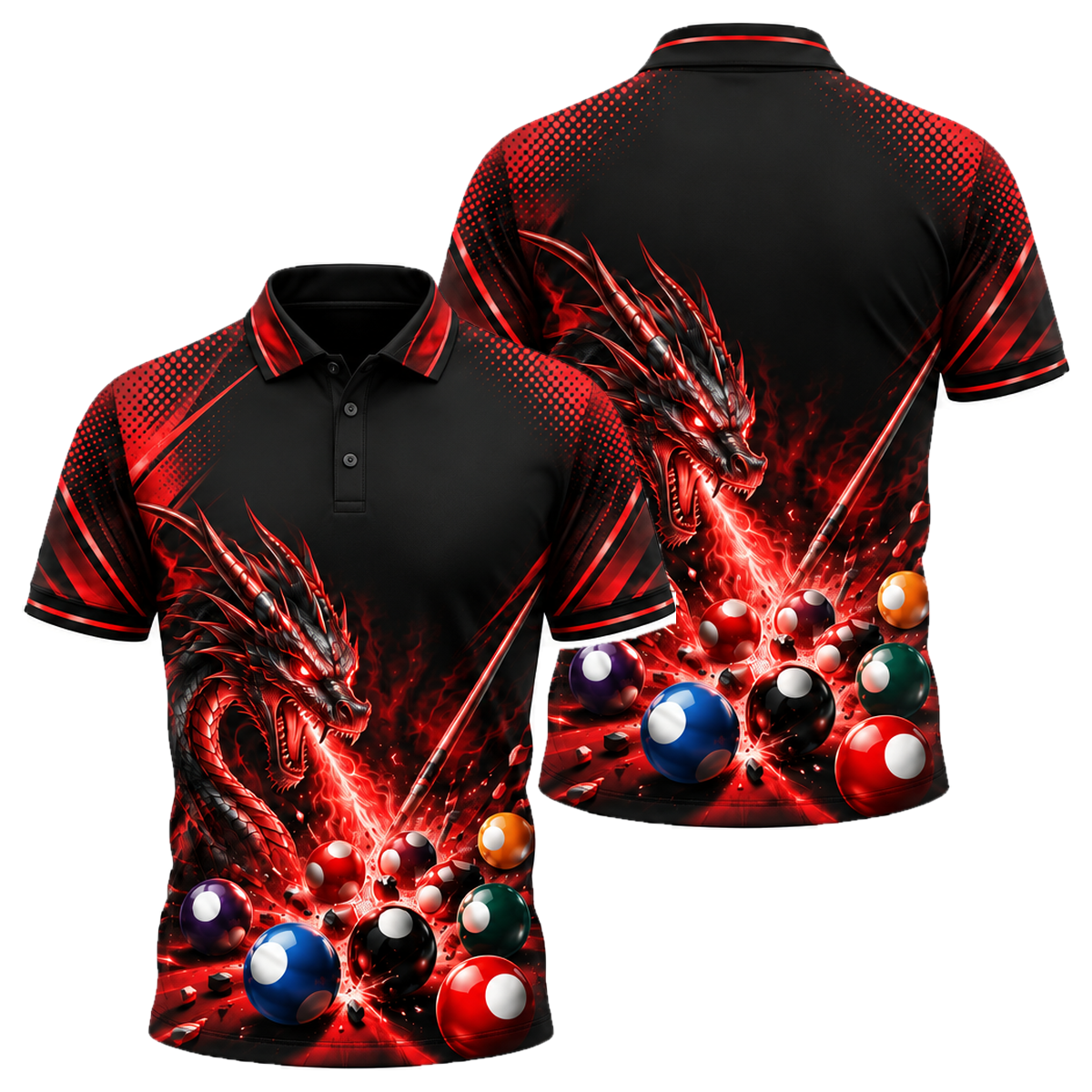 Dragon Break Unisex Polo in Black & Red