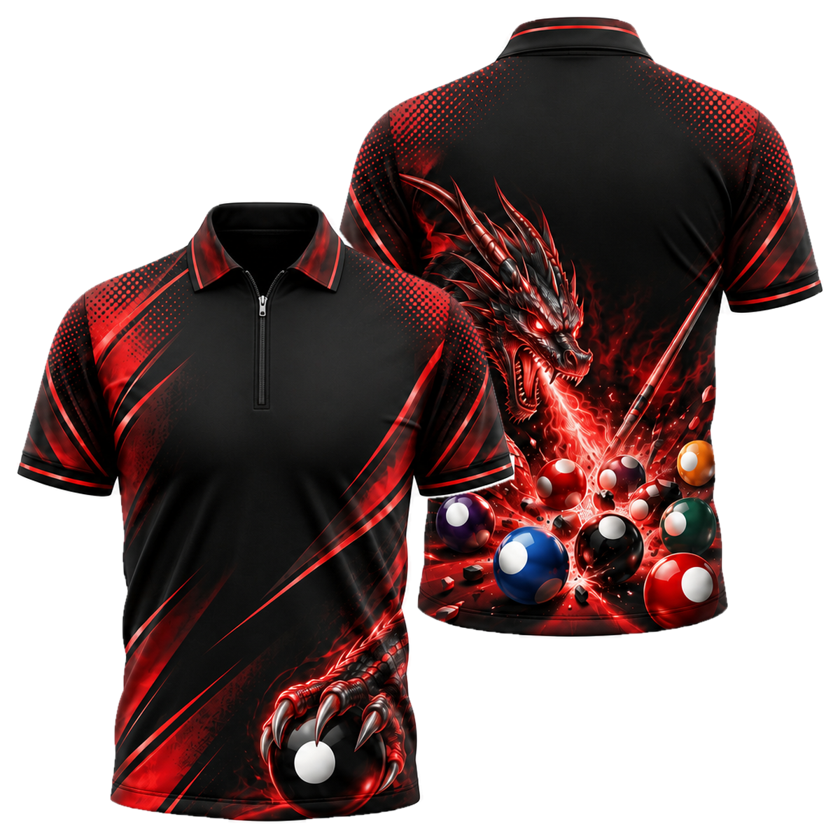 Dragon Break Quarter-Zip Polo in Black & Red