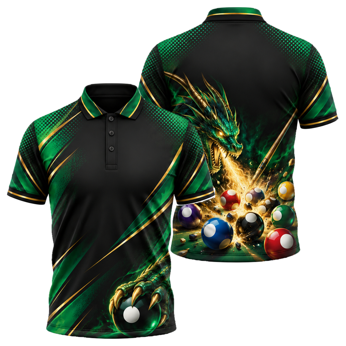 Dragon Break Unisex Polo in Green & Gold