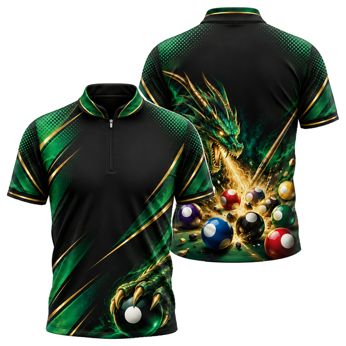 Dragon Break Quarter-Zip Polo in Green & Gold