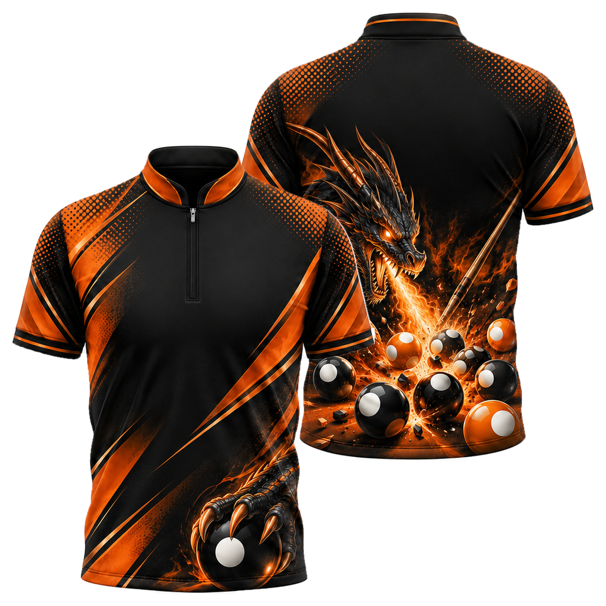Dragon Break Billiards Jersey in Orange & Black