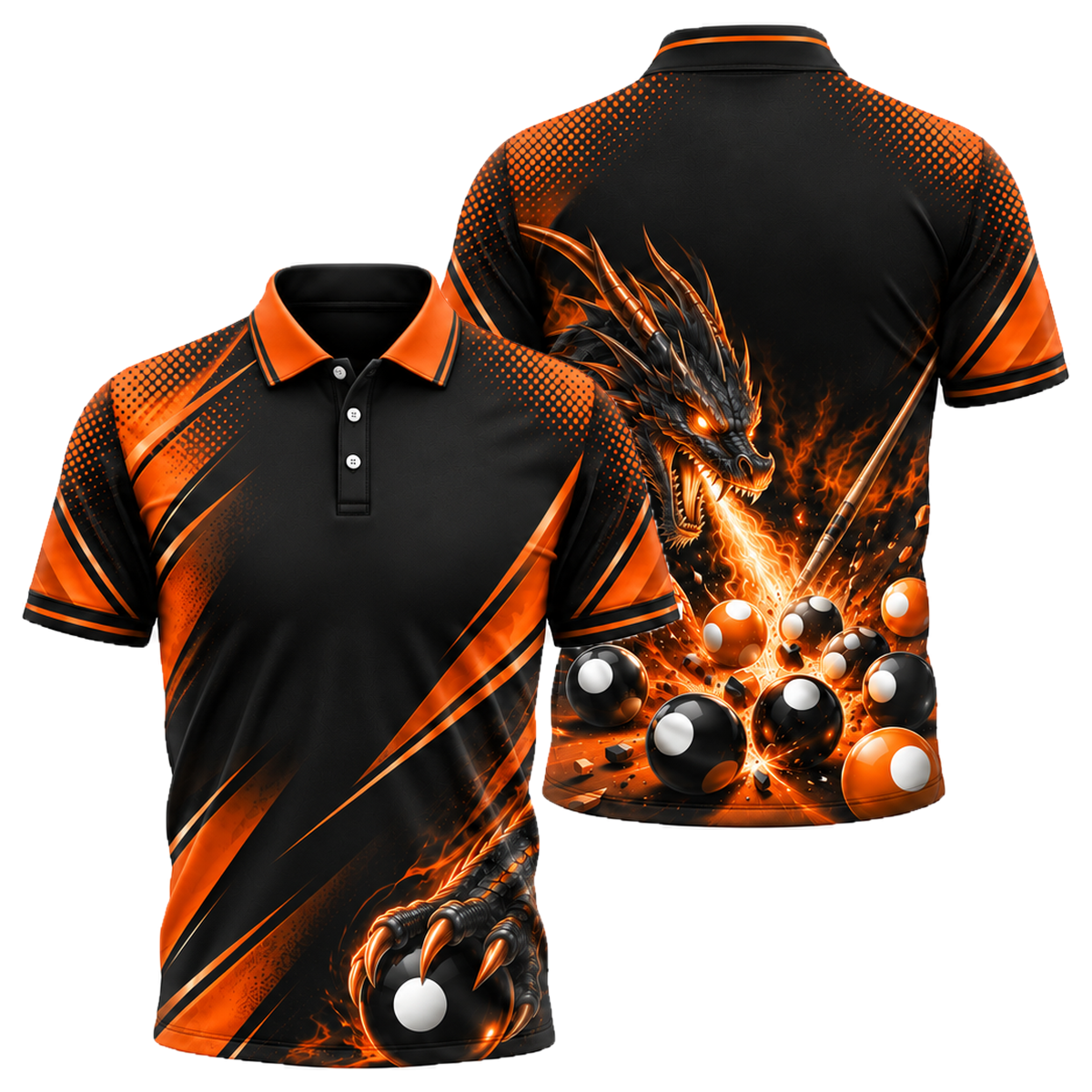 Dragon Break Unisex Polo in Orange & Black