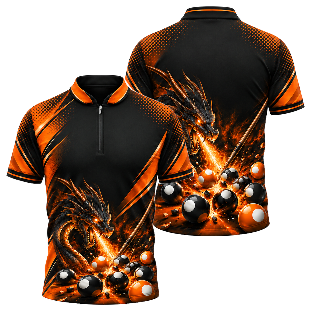 Dragon Break Quarter-Zip Polo in Orange & Black