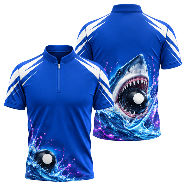 Shark Break Billiards Jersey in Royal & White