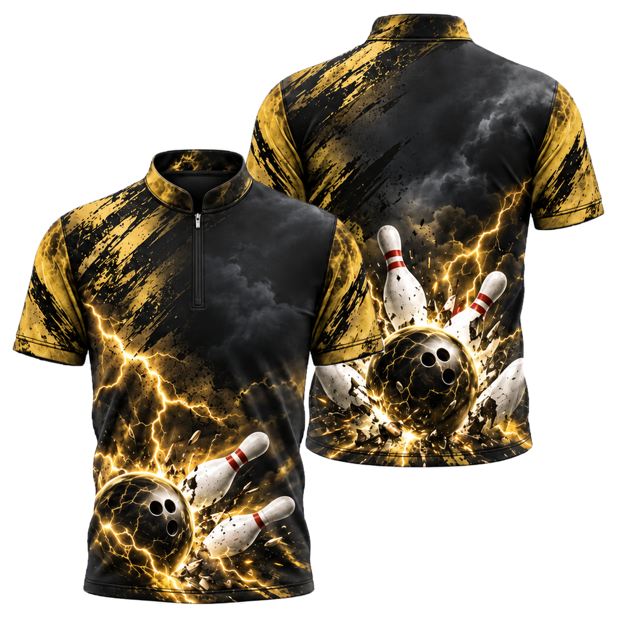 Blue Thunder Strike Bowling Jersey in Black & Gold
