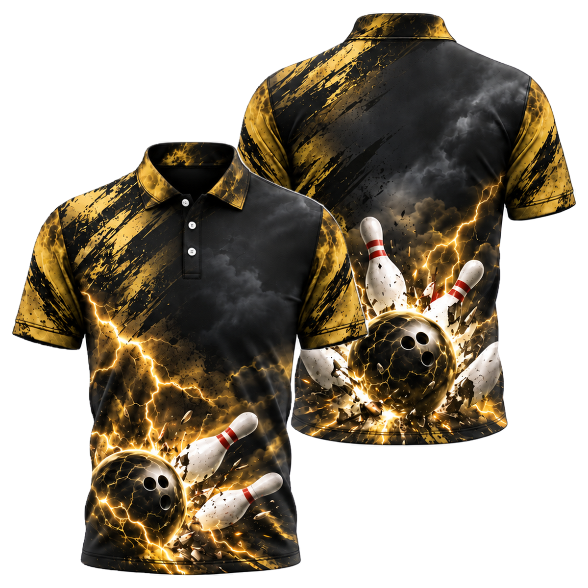 Blue Thunder Strike Unisex Polo in Black & Gold