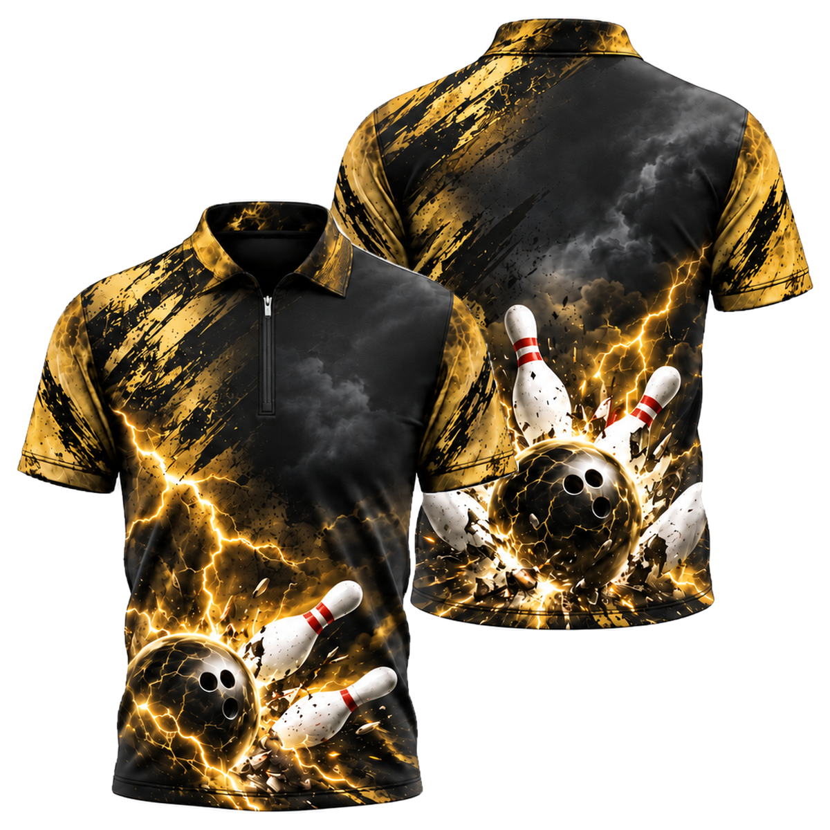 Blue Thunder Strike Quarter-Zip Polo in Black & Gold