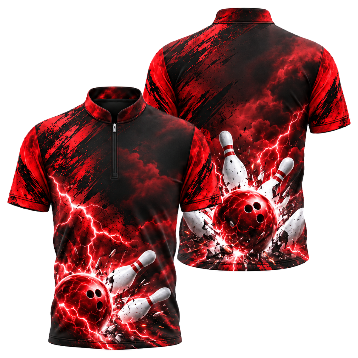 Blue Thunder Strike Bowling Jersey in Black & Red