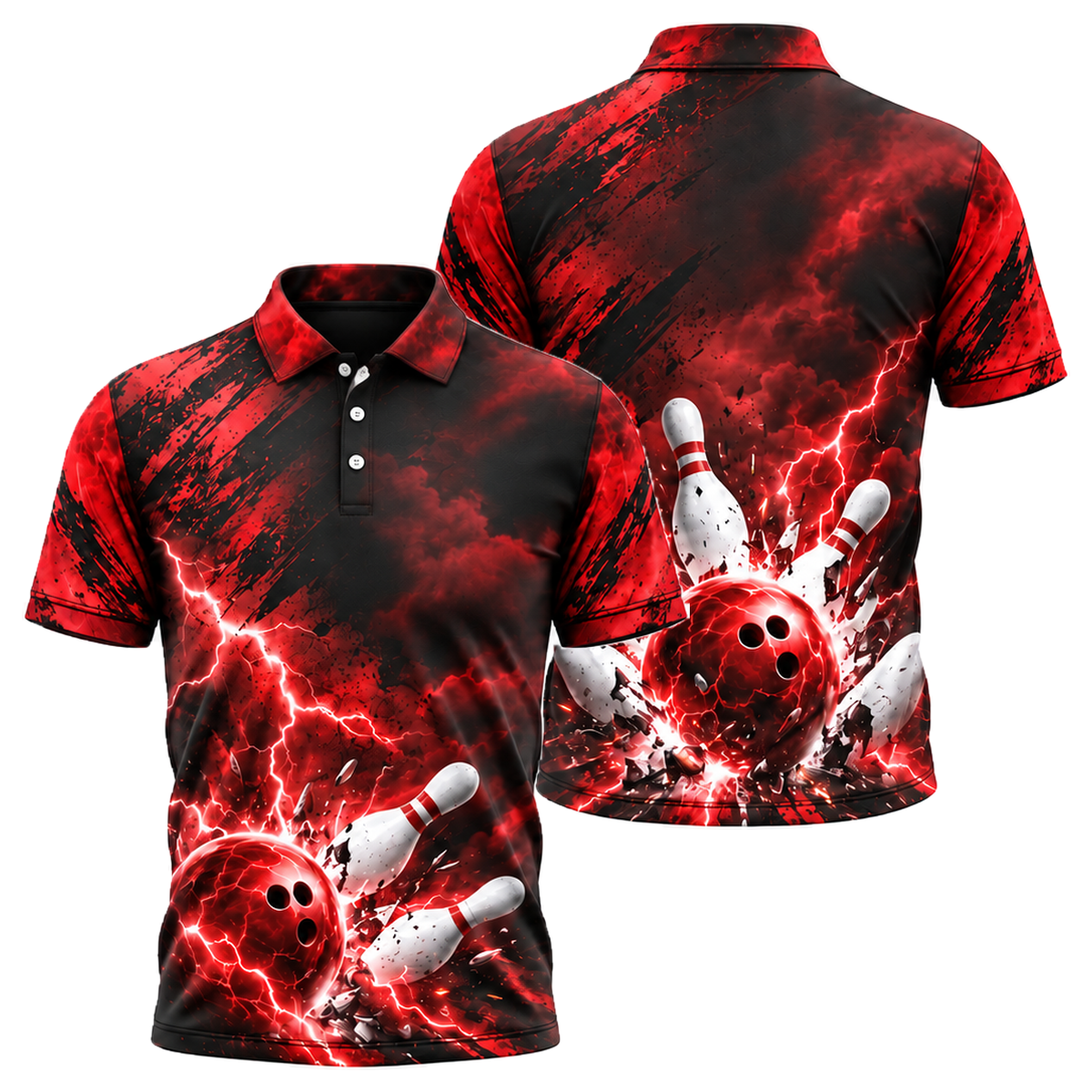 Blue Thunder Strike Unisex Polo in Black & Red