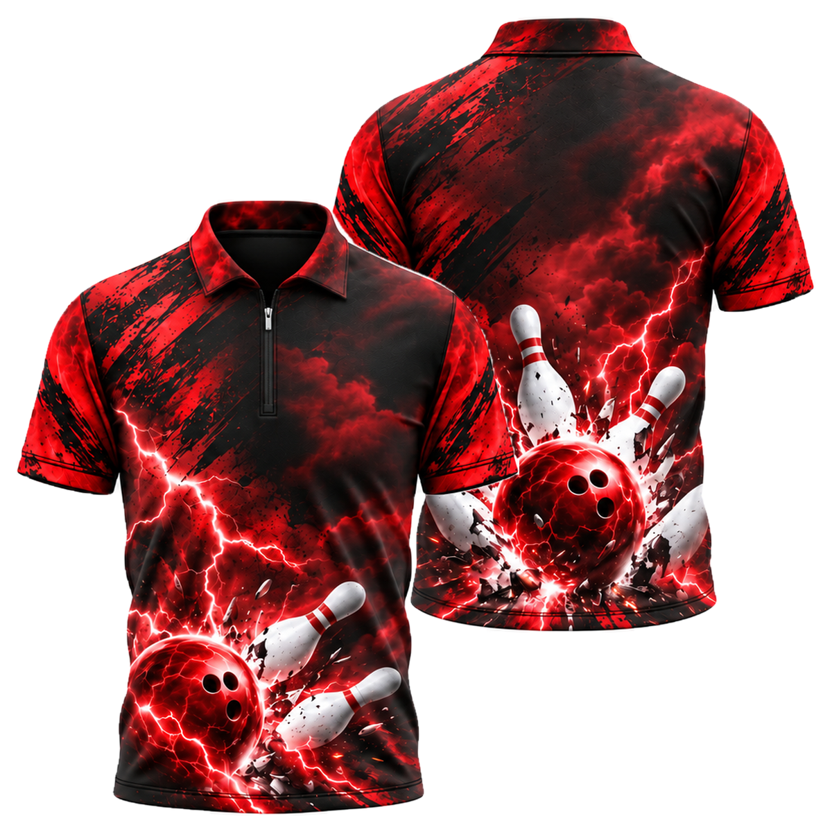 Blue Thunder Strike Quarter-Zip Polo in Black & Red