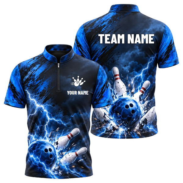 Blue Thunder Strike custom bowling shirt personalized with name and team name