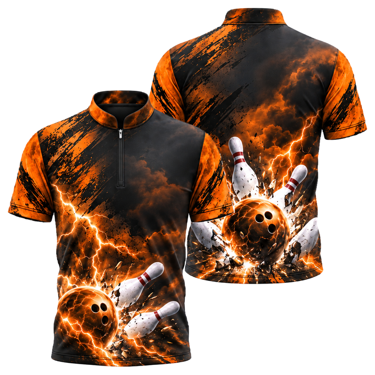 Blue Thunder Strike Bowling Jersey in Orange & Black