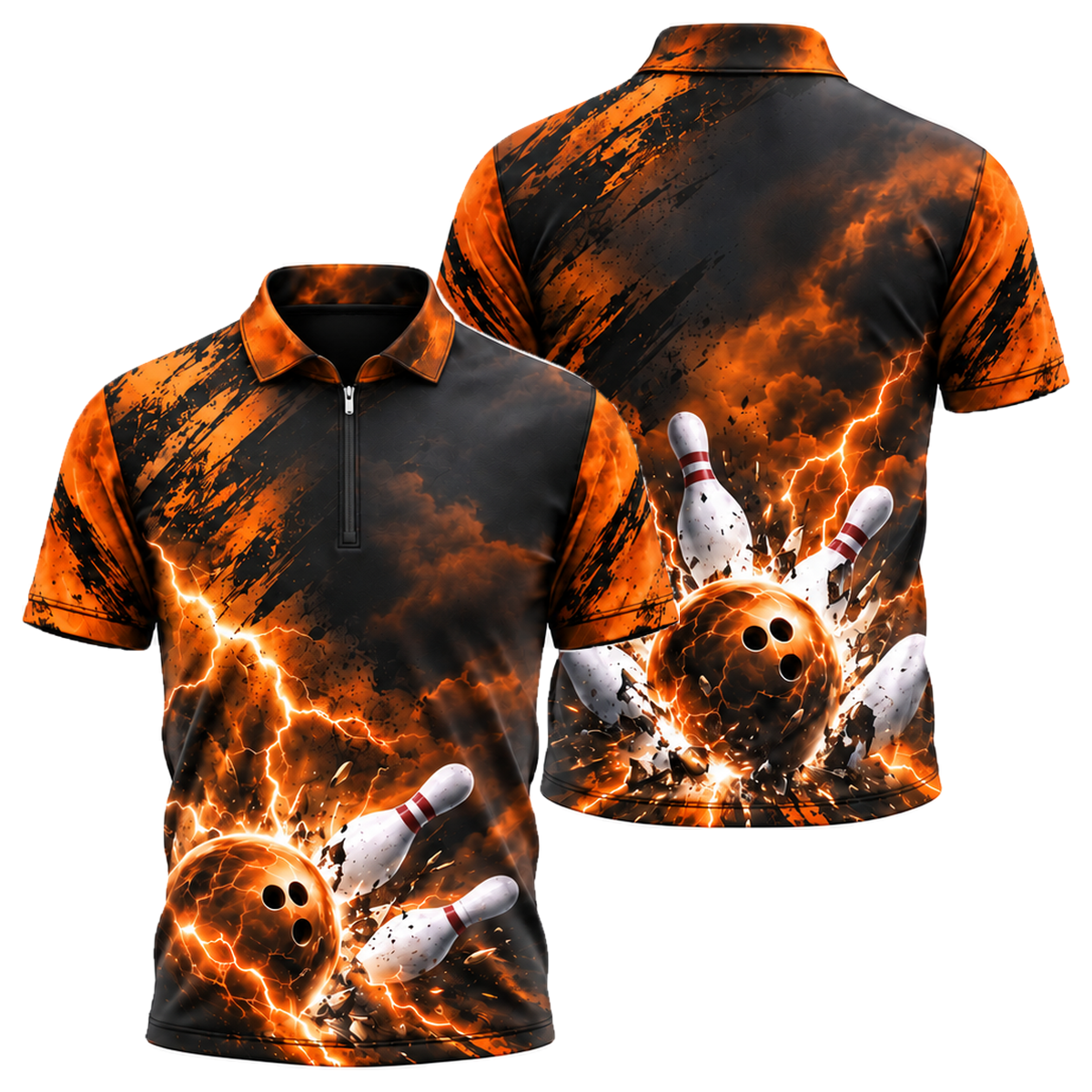 Blue Thunder Strike Quarter-Zip Polo in Orange & Black