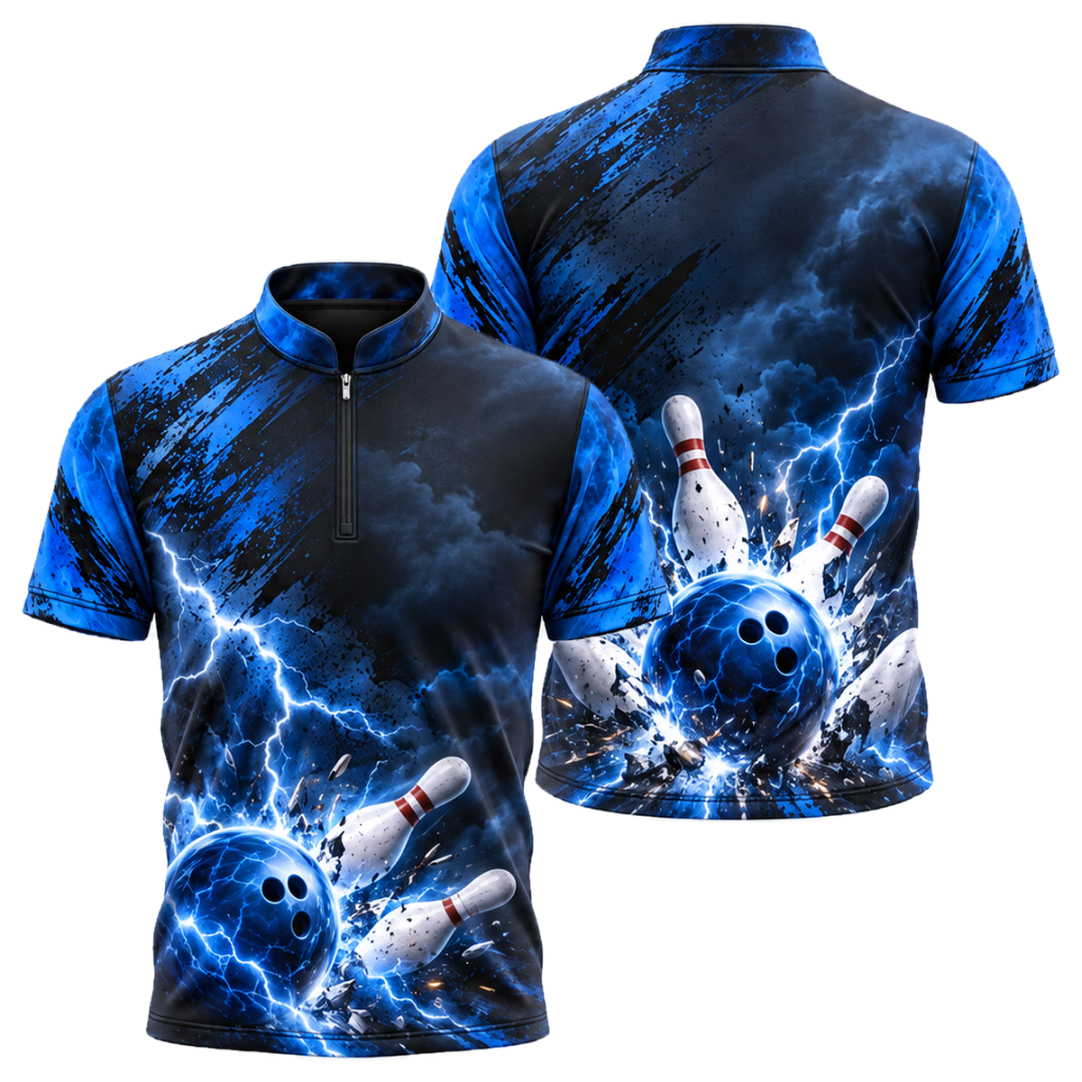 Blue Thunder Strike Bowling Jersey in Royal & White