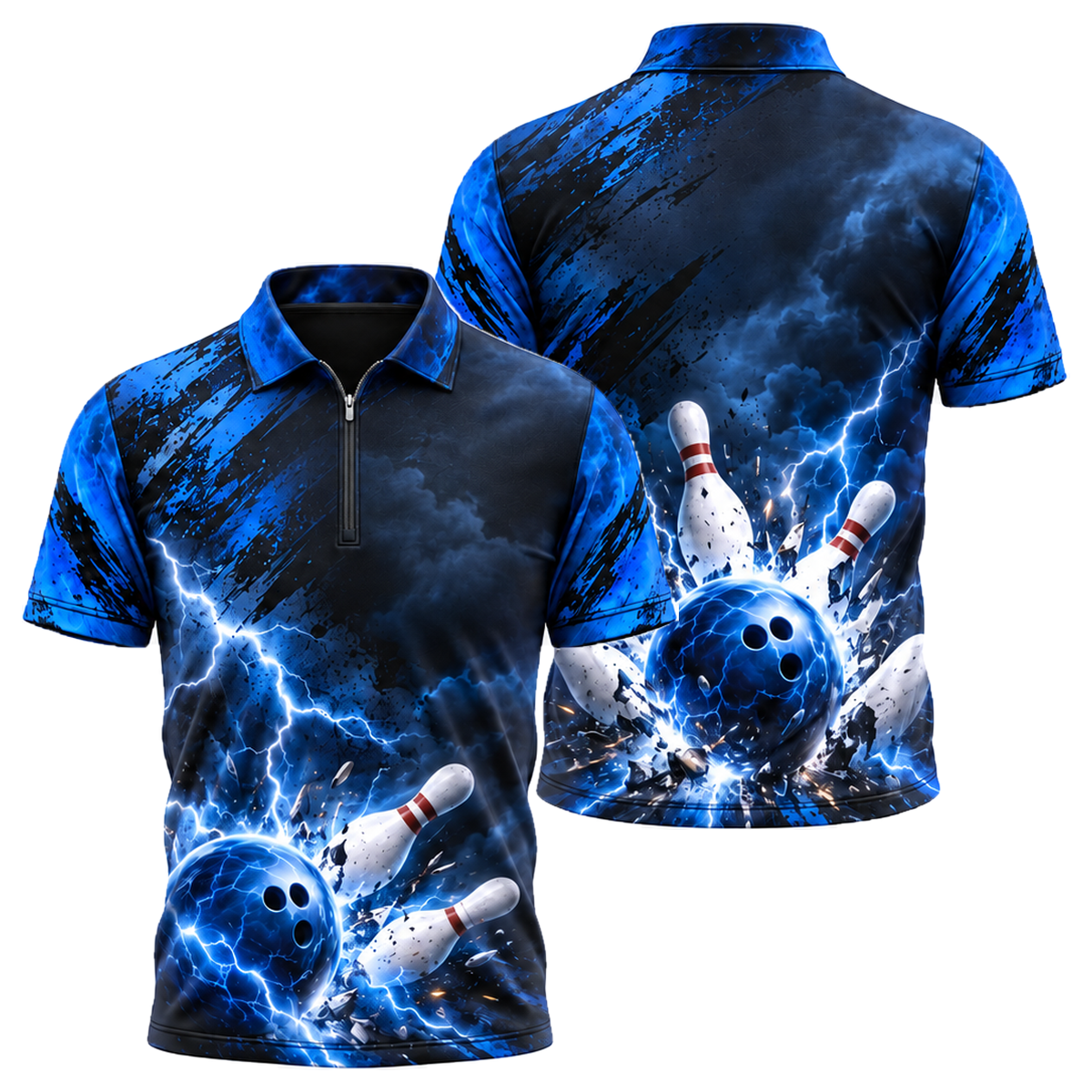 Blue Thunder Strike Quarter-Zip Polo in Royal & White